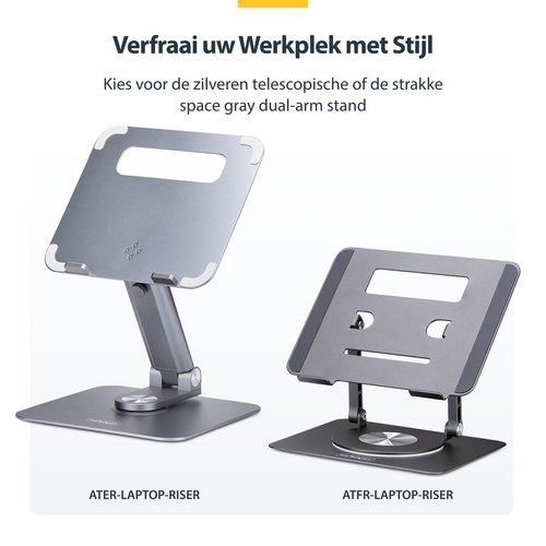 StarTech.com Draaibare Laptopstandaard, 360 Roterende Laptophouder voor Computer, Verhoogd plateau met Verstelbare Kanteling, Max 5kg, Aluminium