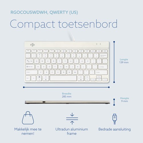 R-Go Tools Ergonomisch toetsenbord R-Go Compact Break, compact toetsenbord met pauzesoftware, QWERTY (US), bedraad, wit