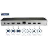 StarTech.com USB C Dock, Dual Monitor HDMI & DisplayPort 4K 30Hz, USB Type-C Laptop Docking Station, 60W Power Delivery, SD, 4 ports USB-A 3.0 Hub, GbE, Audio, Thunderbolt 3 Compatibel
