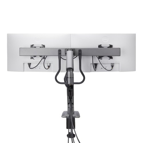 StarTech.com Dual Monitor Arm met Crossbar voor Bureau, Tot 27 inch Schermen, VESA 75x75/100x100, Max 15kg, C-klem, Volledig Scharnierend, Arm met Veermechanisme, TAA