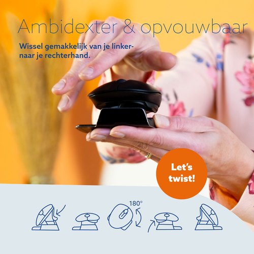 R-Go Tools Ergonomische muis R-Go Twister, met pauzesoftware, ambidexter voor links en rechts, inklapbaar, Bluetooth en bedraad