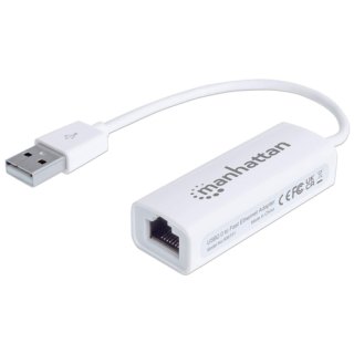 Manhattan USB-A Fast Ethernet adapter, 10/100 Mbps, 480 Mbps (USB 2.0), RJ45, wit, 3 jaar garantie