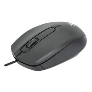 Manhattan Comfort II bedrade USB-muis, 1000 dpi, USB-A, optisch, ambidextrous, 3 knoppen + scrollwiel, zwart, 3 jaar garantie