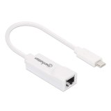Manhattan USB-C naar Gigabit Ethernet adapter, netwerk 10/100/1000 Mbps, tot 2 Gbps full-duplex, RJ45, wit, 3 jaar garantie, equivalent van US1GC30W