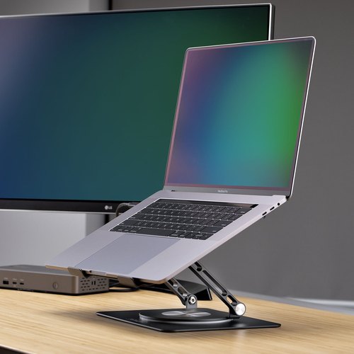 StarTech.com Draaibare Laptopstandaard, 360 Roterende Laptophouder voor Computer, Verhoogd plateau met Verstelbare Kanteling, Max 5kg, Aluminium