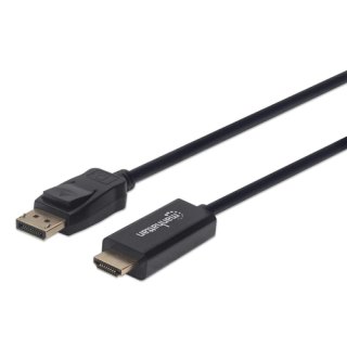 Manhattan DisplayPort 1.1 naar HDMI kabel, 1080p@60Hz, 1 m, mannelijk naar mannelijk, met vergrendeling, niet bi-directioneel, zwart, 3 jaar garantie