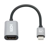 Manhattan USB-C naar HDMI adapterkabel, 4K@60Hz, 11 cm, mannelijk naar mannelijk, zwart/zilver, 3 jaar garantie