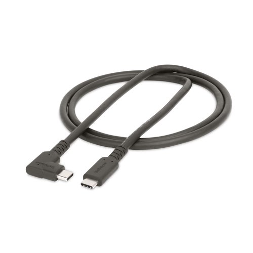 StarTech.com 1m Haakse USB-C Kabel, Rugged, USB 3.2 Gen 2 (10 Gbps), USB C naar C Data transfer Kabel met Rechte Hoek, 4K 60Hz DP Alt Mode, 100W Power Delivery, USB Type-C Kabel