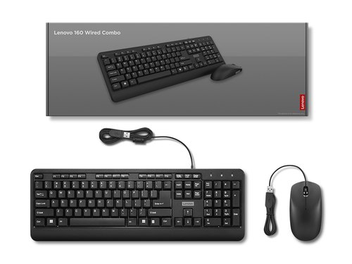 Lenovo 160 toetsenbord Inclusief muis Thuis/Werk USB Amerikaans Engels Zwart