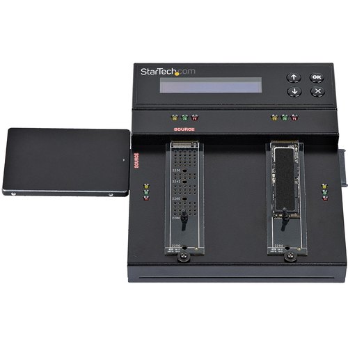 StarTech.com Standalone Dual Bay M.2 SATA/NVMe Duplicator/Wisser, HDD/SSD Cloner voor M.2 PCIe AHCI/NVMe/SATA, NIST 800-88 & DoD 5220.22-M Secure Erase, 2.5/3.5in Schijven, Hard Drive Sanitizer
