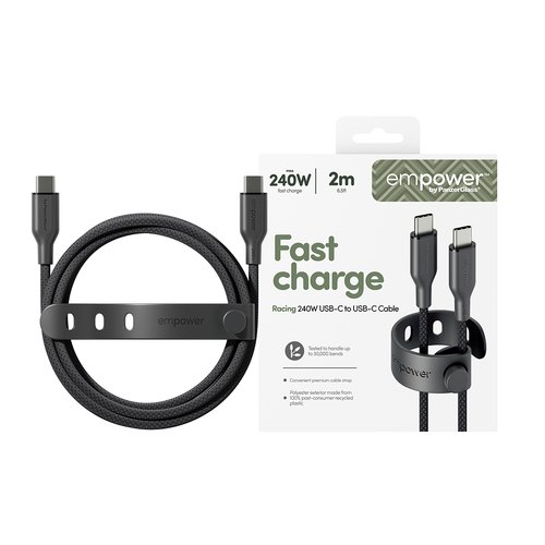 PanzerGlass empower™ by ® Racing 240W USB-C to USB-C Cable | USB 2.0 | 2M | Space Black USB-kabel Zwart