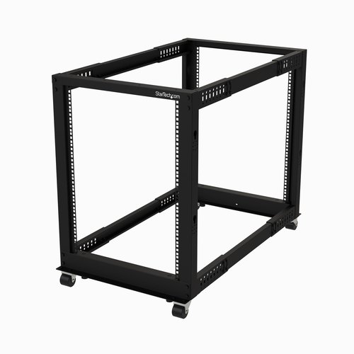 StarTech.com 4-Post 15U Mobiel Open Frame Server Rack, 19" Patchkast met Wielen en 4 Stijlen, Open Serverkast met Verstelbare Diepte voor Computer / AV / Netwerk Apparatuur - Wielen, Stelvoeten of Vloermontage