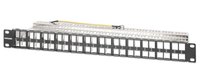 Intellinet 48-poorts afgeschermd leeg patchpanel, 1U, 19" keystone high-density ontwerp, uitneembare kabelmanagementbalk, geschikt voor Cat6/Cat6A modules, zwart