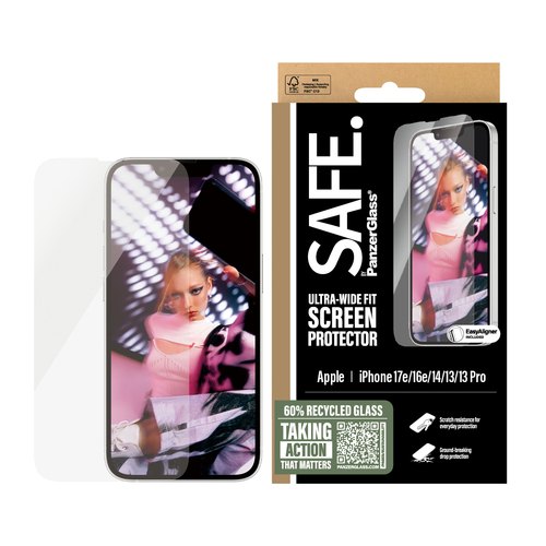 PanzerGlass SAFE. by ® Screen Protector iPhone 17e | 16e | 14 | 13 | 13 Pro | Ultra-Wide Fit w. EasyAligner Doorzichtige schermbeschermer Apple 1 stuk(s)