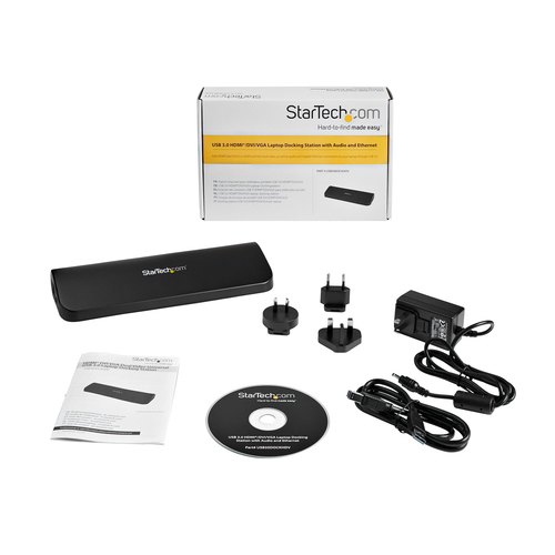 StarTech.com Dual Monitor USB 3.0 Laptop Docking Station met HDMI/DVI/VGA, 3x USB-A Hub, GbE, Audio, Universeel Type-A Dock voor Windows/macOS/ChromeOS, TAA Compliant