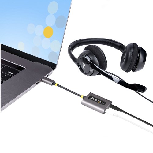 StarTech.com USB-C Headphone Splitter, USB Type C Dual Headset Adapter met Mic Input, USB C naar 3.5mm Audio Adapter/Earphone Dongle, USB C naar Audio Jack/Aux Output, 24-bit DAC