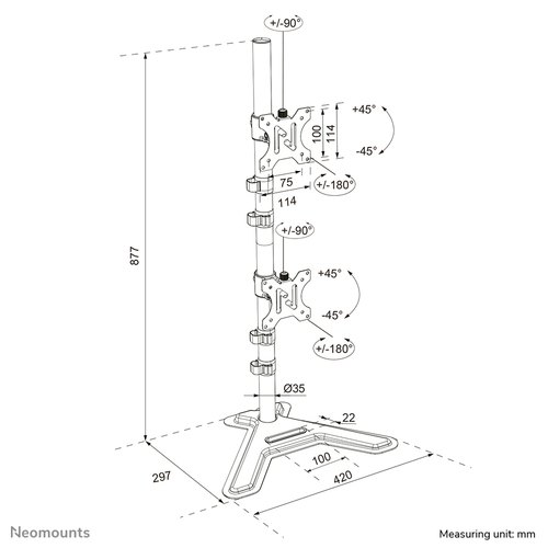Neomounts DS45-600BL2V Monitorstandaard voor twee schermen 10-32"