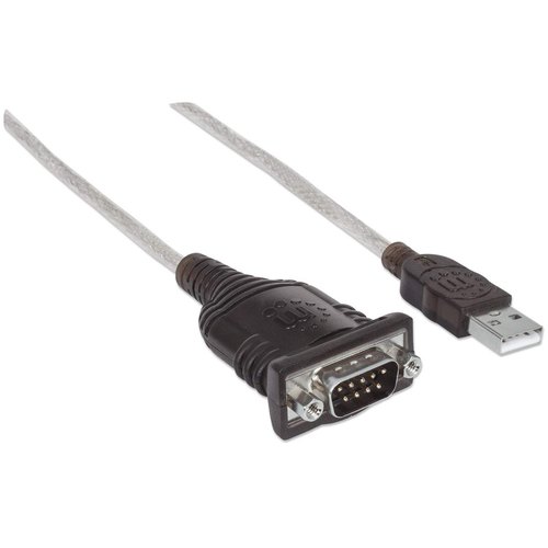 Manhattan USB-A naar RS232 seriële adapter, 45 cm, DB9 mannelijk, Prolific PL-2303RA-chip, zwart/zilver, 3 jaar garantie