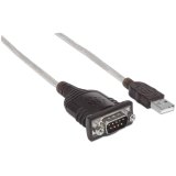 Manhattan USB-A naar RS232 seriële adapter, 45 cm, DB9 mannelijk, Prolific PL-2303RA-chip, zwart/zilver, 3 jaar garantie