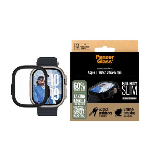 PanzerGlass ® Case Full Body Slim Black Apple Watch Ultra 4 | Ultra 3 | Ultra 2 | Ultra | 49mm Doorzichtige schermbeschermer 1 stuk(s)