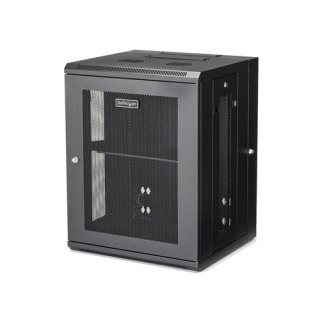 StarTech.com 4 Post 15U Wandmonteerbare Netwerkkast met 1U Schap, 19" Scharnierende Patchkast voor Data/AV/Electronica/Computer Apparatuur, Veelzijdig Geventileerd Server Rack, Vergrendelbaar