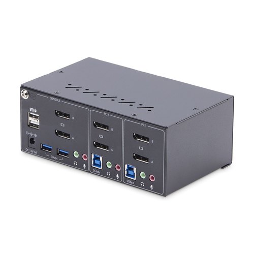 StarTech.com 2-Port Dual-Monitor DisplayPort KVM Switch, 4K 60Hz, 2x USB 5Gbps Hub Ports, 2x USB 2.0 HID Ports, Hotkey en Drukknop Schakelaar, TAA Compliant, ESD Level 3 Bescherming
