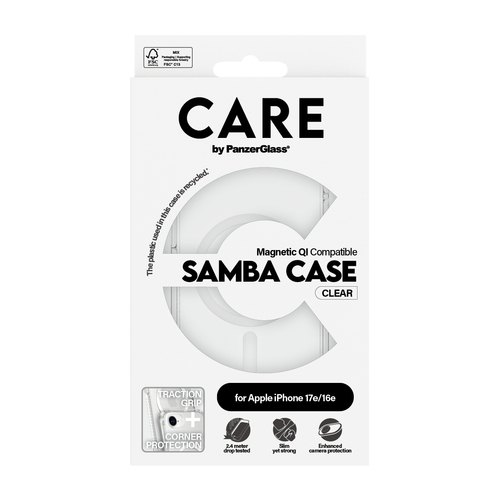 PanzerGlass CARE™ by ® Samba Case Transparent w. White Qi Compatible iPhone 17e | 16e mobiele telefoon behuizingen Hoes Transparant