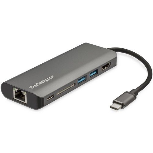 StarTech.com USB-C Multiport Adapter - USB-C Travel Dock met 4K HDMI, 3x USB 3.0 Hub, SD/SDHC, GbE, 100W PD 3.0 Pass-Through - Compacte USB-C Mini Docking Station USB Type-C/Thunderbolt 3
