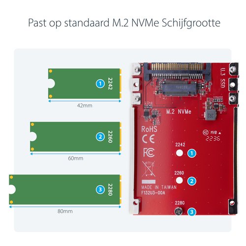 StarTech.com M.2 naar U.3 Adapter voor M.2 NVMe SSDs, PCIe M.2 Schijf naar 2.5inch U.3 (SFF-TA-1001) Host Adapter/Converter, TAA Compliant, 2.5" Drive Form Factor