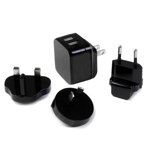 StarTech.com 2-poorts USB-lader hoog vermogen (17 W / 3,4 A) reislader (internationaal) zwart