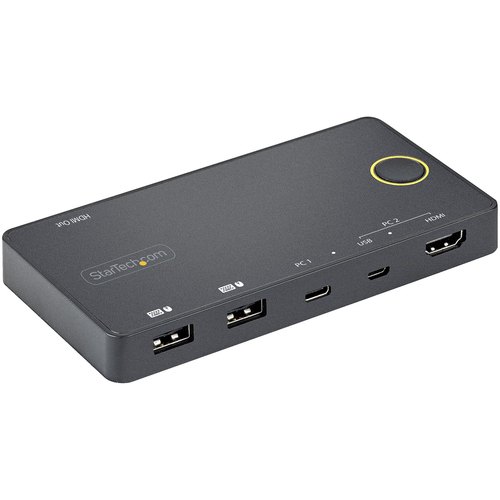 StarTech.com 2 Port Hybride USB-A + HDMI & USB-C KVM Switch - Enkele 4K 60Hz HDMI 2.0 Monitor - Compacte Desktop en/of Laptop HDMI KVM Switch - USB Bus Powered - Thunderbolt 3 Compatibel