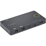 StarTech.com 2 Port Hybride USB-A + HDMI & USB-C KVM Switch - Enkele 4K 60Hz HDMI 2.0 Monitor - Compacte Desktop en/of Laptop HDMI KVM Switch - USB Bus Powered - Thunderbolt 3 Compatibel