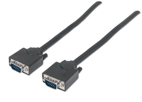 Manhattan VGA-monitorkabel, 1,8 m, HD15 mannelijk/mannelijk, hogere SVGA-specificatie, volledig compatibel met VGA, volledig afgeschermd, zwart, levenslange garantie, equivalent van MXT101MM