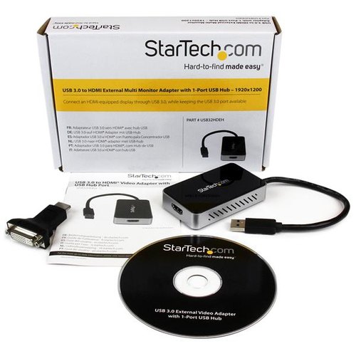StarTech.com USB 3.0-naar-HDMI externe videokaart Multi Monitor-adapter met 1-poorts USB-hub - 1920x1200 / 1080p