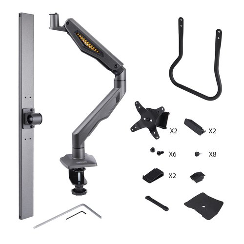 StarTech.com Dual Monitor Arm met Crossbar voor Bureau, Tot 27 inch Schermen, VESA 75x75/100x100, Max 15kg, C-klem, Volledig Scharnierend, Arm met Veermechanisme, TAA