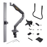 StarTech.com Dual Monitor Arm met Crossbar voor Bureau, Tot 27 inch Schermen, VESA 75x75/100x100, Max 15kg, C-klem, Volledig Scharnierend, Arm met Veermechanisme, TAA