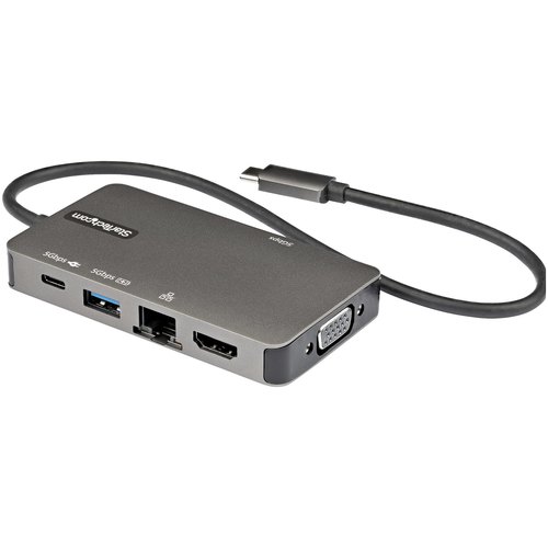 StarTech.com USB-C Multiport Adapter - USB-C to 4K 30Hz HDMI or 1080p VGA - USB Type-C Mini Dock met 100W Power Delivery Passthrough, 3-Port USB Hub 5Gbps, GbE - 30cm Kabel