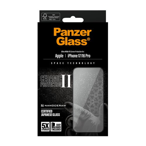 PanzerGlass ® Ceramic II Screen Protector iPhone 17 | iPhone 16 Pro | Ultra-Wide Fit w. EasyAligner Doorzichtige schermbeschermer Apple 1 stuk(s)