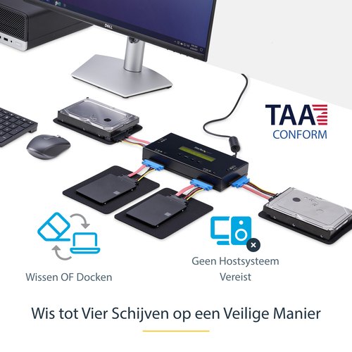 StarTech.com 4 Bay SSD/HDD Hard Drive Eraser, 2.5" & 3.5" SATA, Hostless Externe Standalone Disk Wiper/Sanitizer, 9 Erase Modes, RS232 Printer Port, NIST/DOD & TAA Compliant