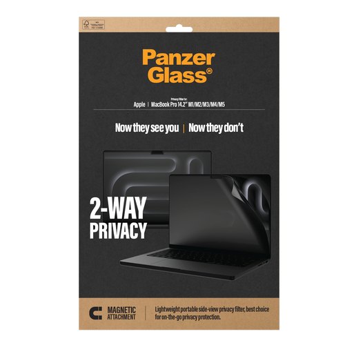 PanzerGlass ® Magnetic 2-Way Privacy Film Screen Protector MacBook Pro 14.2" M5 | M4 | M3 | M2 | M1 Doorzichtige schermbeschermer 1 stuk(s)