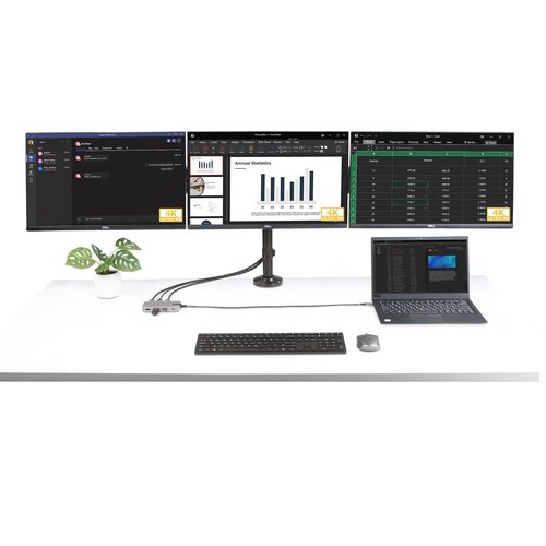 StarTech.com USB-C Triple Monitor Multiport Adapter, Dual 4K 60Hz + 4K 30Hz HDMI & DisplayPort, 3-Port USB Hub, 10Gbps, 100W PD Pass-Through, GbE, Travel Dock, Windows & ChromeOS
