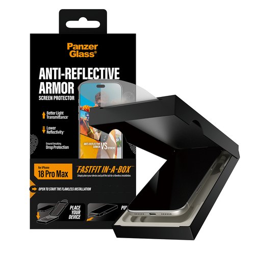 PanzerGlass ® Anti-reflective Armor Screen Protector iPhone 18 Pro Max | Ultra-Wide Fit w. FASTFIT IN-A-BOX Doorzichtige schermbeschermer 1 stuk(s)