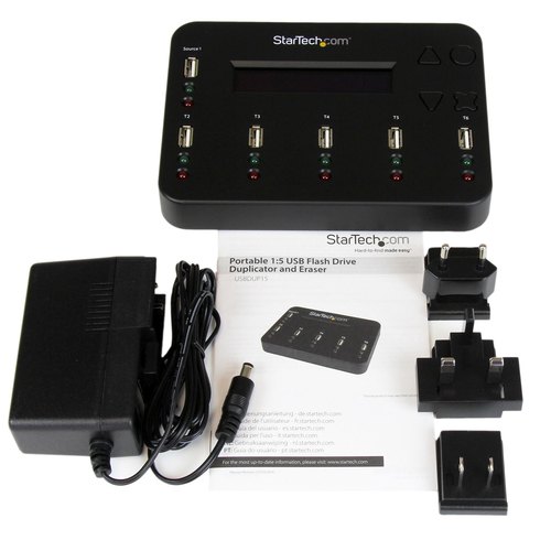 StarTech.com Standalone 1 naar 5 USB Thumb Drive Cloner en Wisser, Multiple USB Flash Drive Kloner,System/File/Whole-Drive Copy aan 1.5 GB/min, Single en 3-Pass Erase, LCD Display