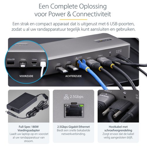 StarTech.com Dual-Monitor USB4 Docking Station, Dual 4K 120Hz of Single 8K 60Hz HDMI, 100W Laptop Charging, 2.5GbE, USB-C Multi-Monitor Dock, Zonder Drivers