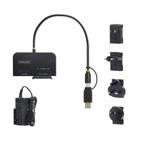 StarTech.com USB-C/USB-A naar M.2 NVMe en 2.5in/3.5in SATA Adapter, 10Gbps, Tool-Free Externe SSD Hard Drive Lezer, B+M/M-Key