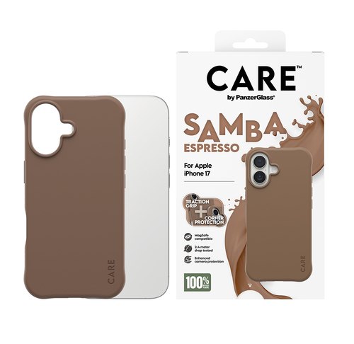 PanzerGlass CARE™ by ® Samba Case Espresso w. MagSafe iPhone 17 mobiele telefoon behuizingen Hoes Bruin