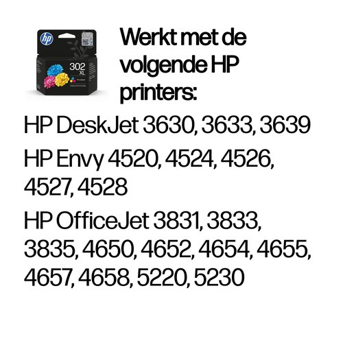 HP 302XL originele high-capacity drie-kleuren inktcartridge