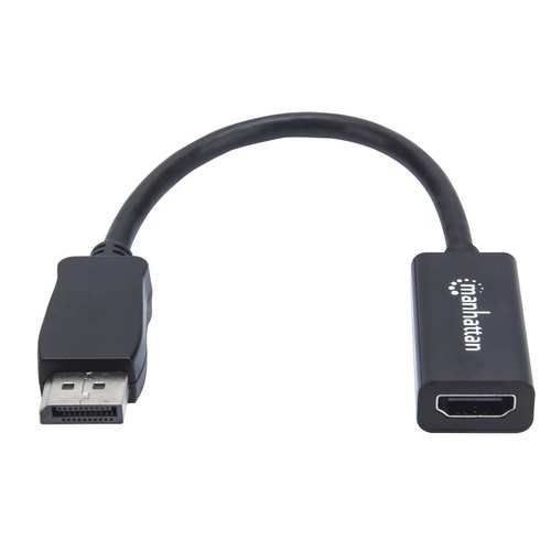Manhattan DisplayPort 1.1 naar HDMI adapterkabel, 1080p@60Hz, 15 cm, mannelijk naar vrouwelijk, actieve signaalomzetting, met vergrendeling, niet bi-directioneel, zwart, 3 jaar garantie, equivalent aan DP2HDMI