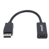 Manhattan DisplayPort 1.1 naar HDMI adapterkabel, 1080p@60Hz, 15 cm, mannelijk naar vrouwelijk, actieve signaalomzetting, met vergrendeling, niet bi-directioneel, zwart, 3 jaar garantie, equivalent aan DP2HDMI