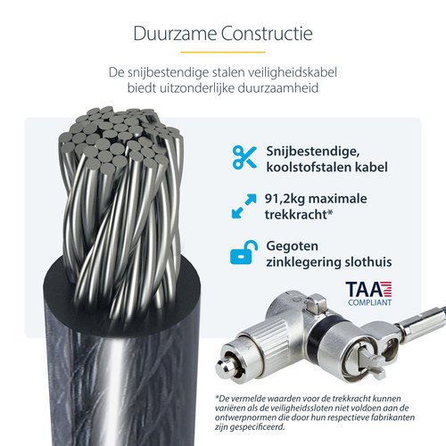 StarTech.com 25-Pack Universeel Laptop Kabelslot 2m, Security Kabel met Gedeelde Sleutel, Compatibel met Noble Wedge&reg;/Nano/K-Slot, Antidiefstal Snijbestendige Kabel